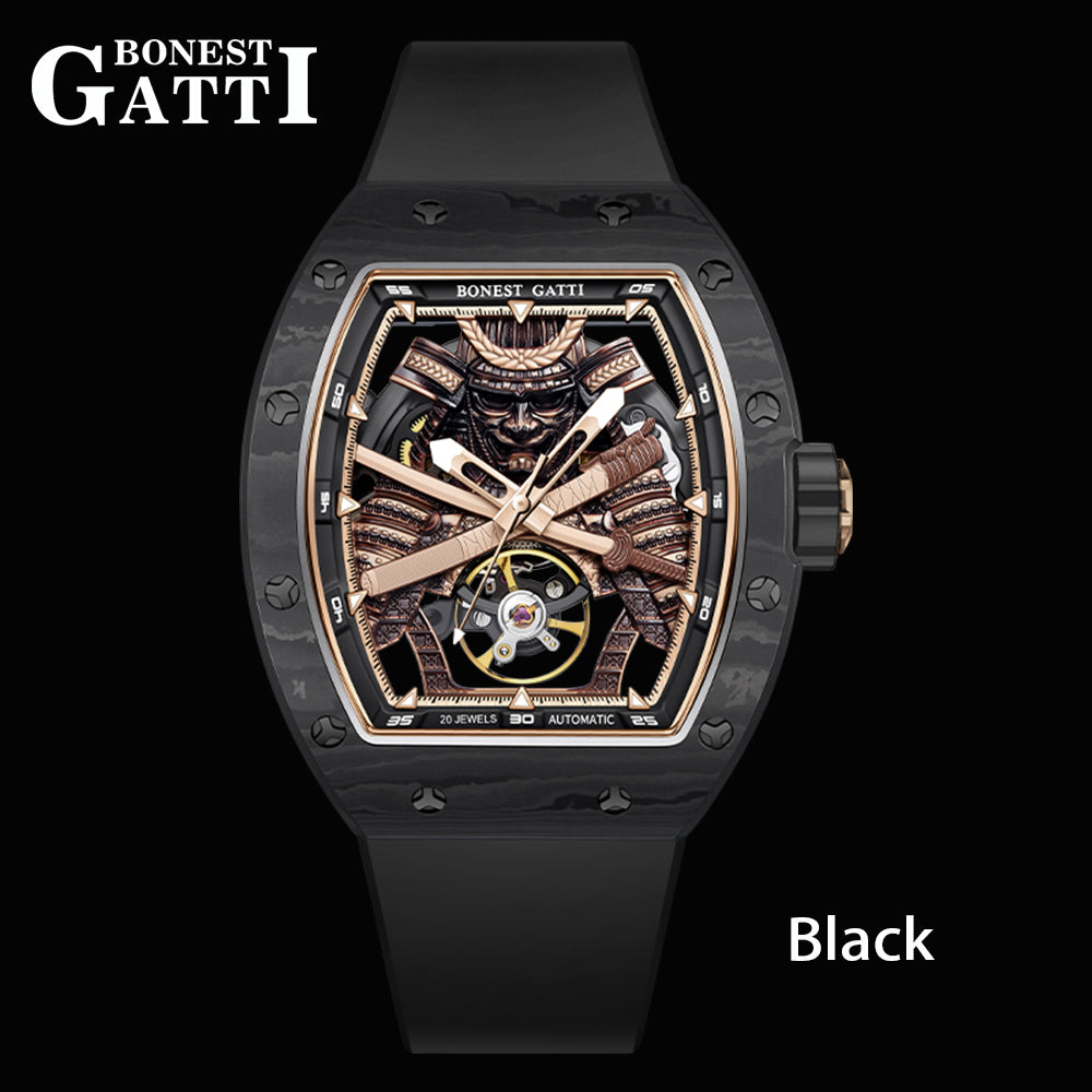 Bonest Gatti BG9008 Phantom Black – Carbon Skeleton Tourbillon Automatic Watch - Top G Watches