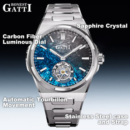 Bonest Gatti BG7006 Carbon Fiber – Luminous Tourbillon Automatic Sapphire Watch - Top G Watches