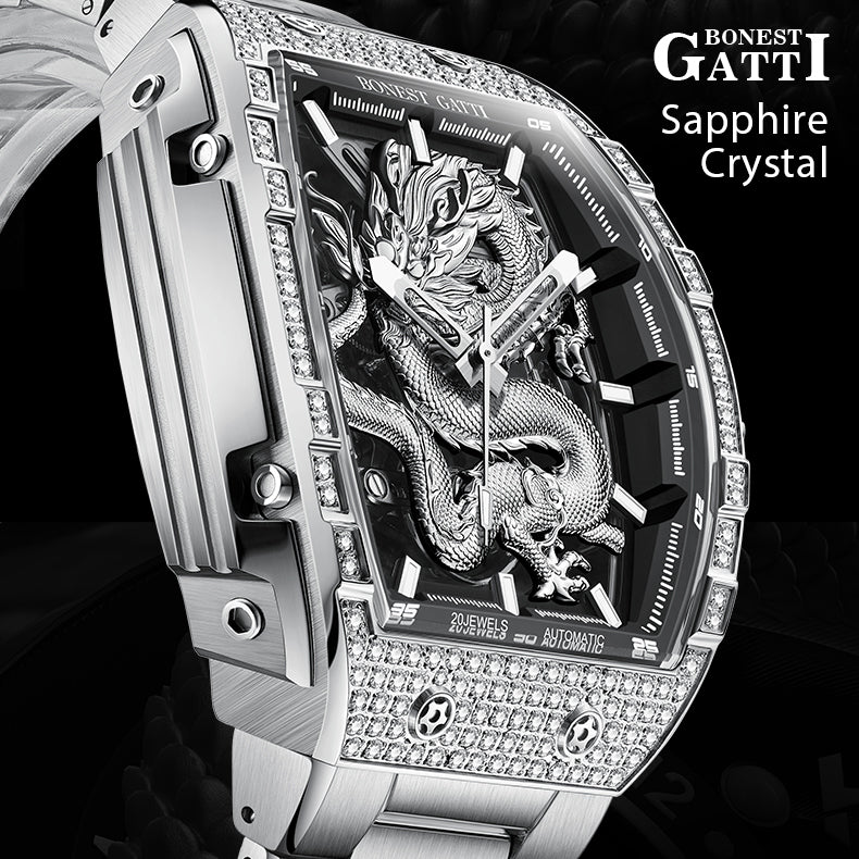 Bonest Gatti Barrel Dragon BG5605S – Steel Bracelet Automatic with Zircon Bezel - Top G Watches