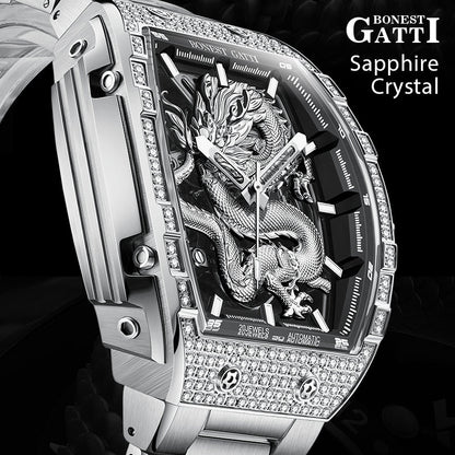 Bonest Gatti Barrel Dragon BG5605S – Steel Bracelet Automatic with Zircon Bezel - Top G Watches