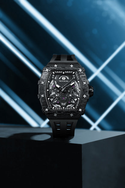 官方 TSAR Bomba 碳纤维自动机械防水手表 - TB8207CF 