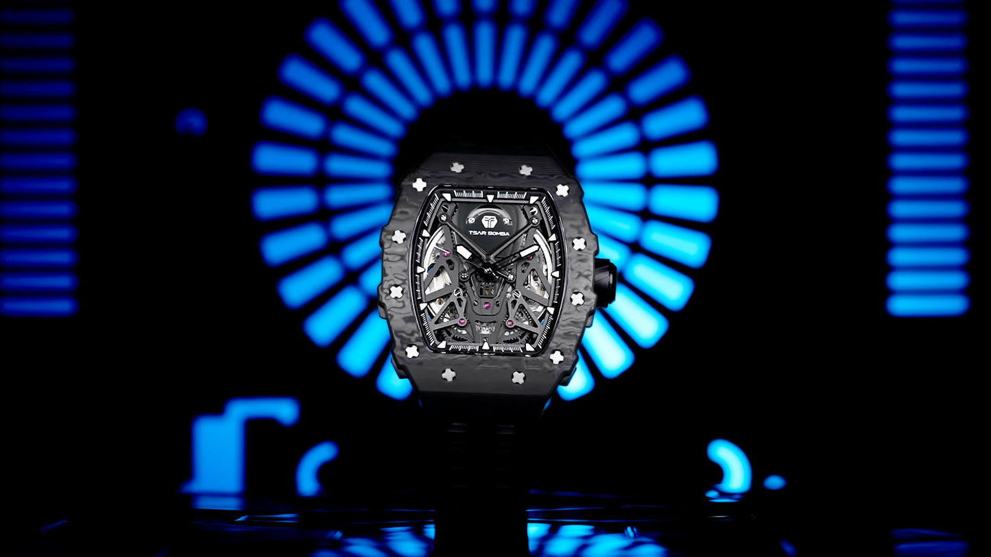 官方 TSAR Bomba 碳纤维自动机械防水手表 - TB8207CF 