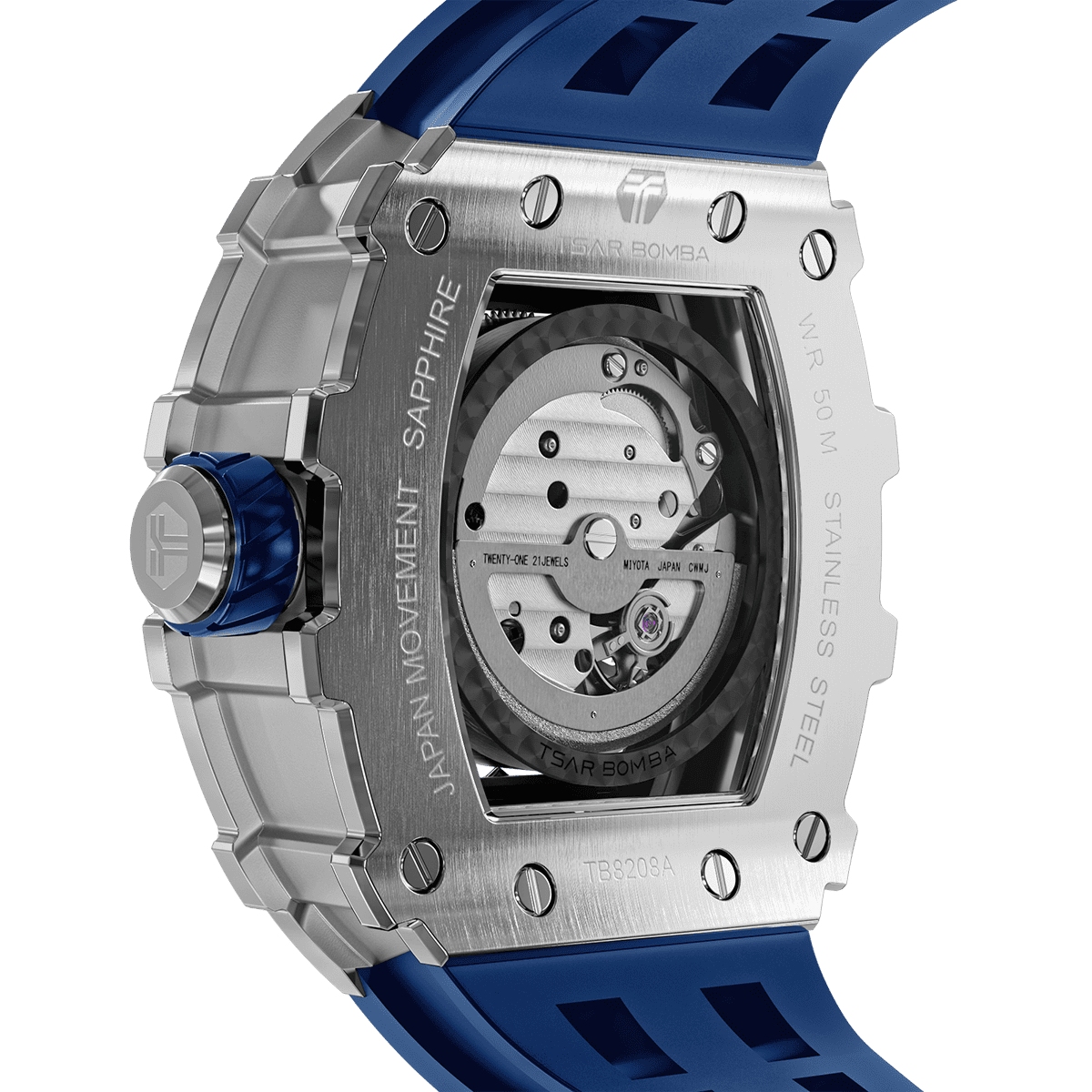 Official TSAR BOMBA Stainless Steel Automatic Skeleton Watch – TB8208A