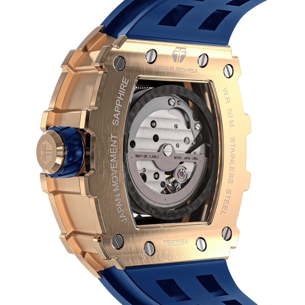 Official TSAR BOMBA Stainless Steel Automatic Skeleton Watch – TB8208A