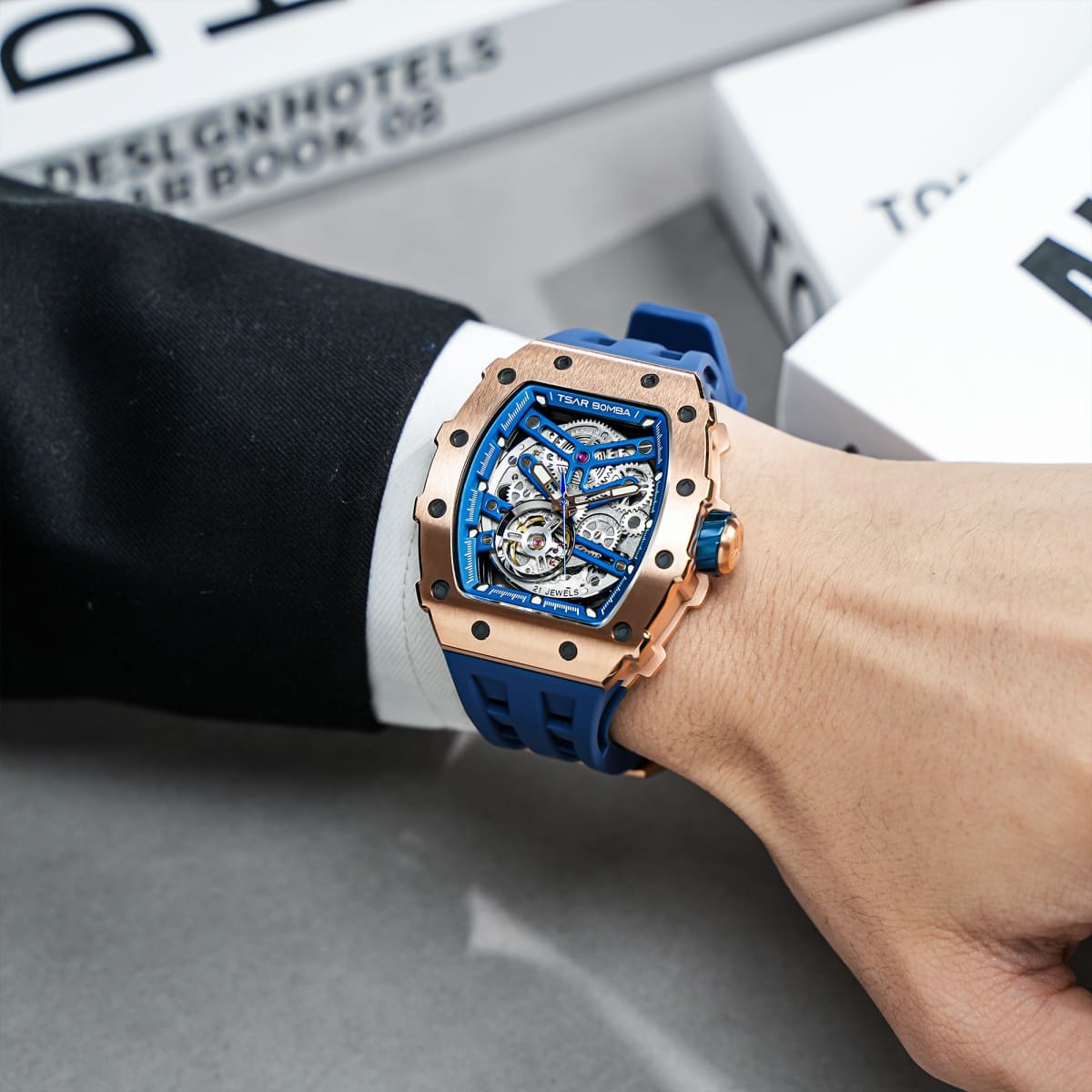 Official TSAR BOMBA Stainless Steel Automatic Skeleton Watch – TB8208A