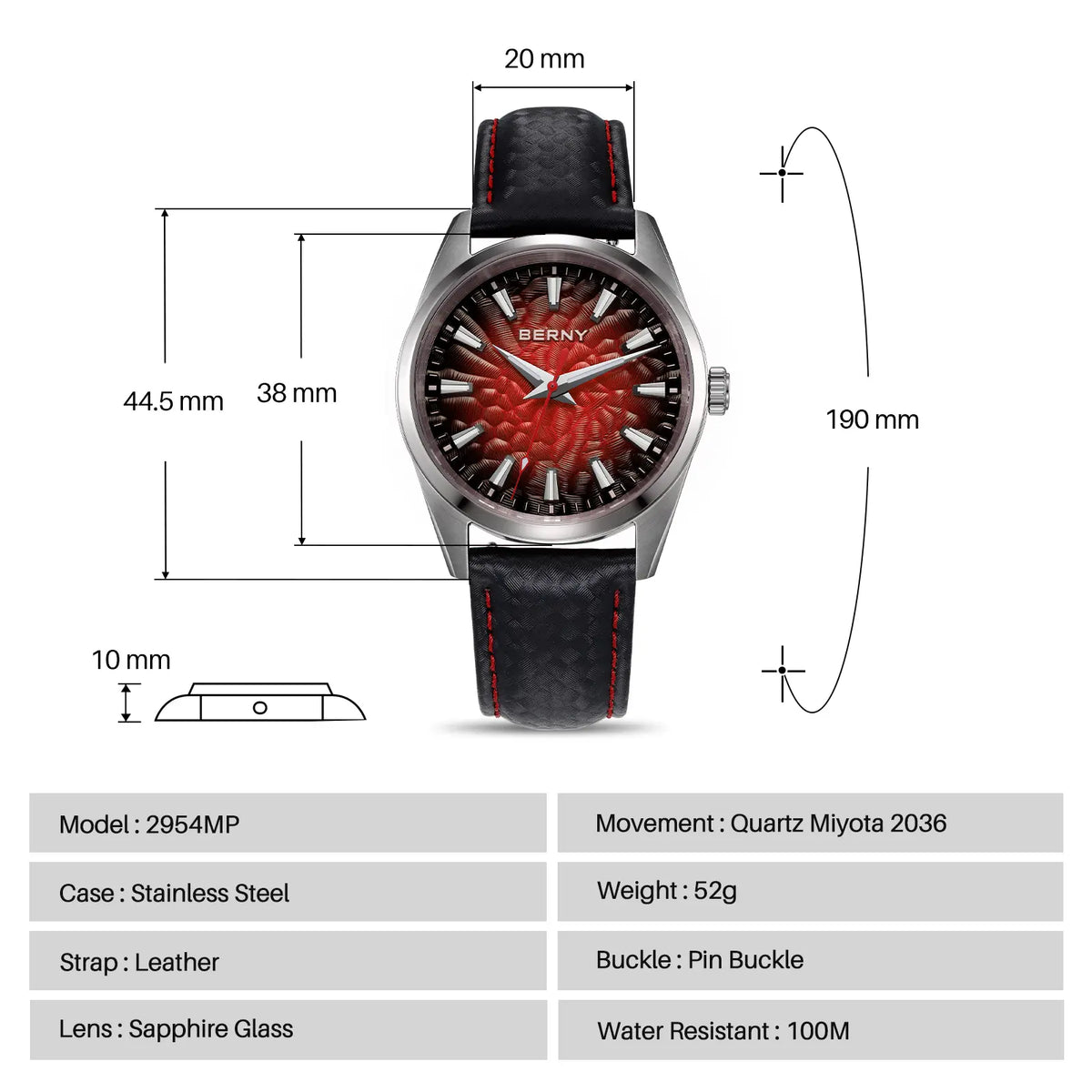 BERNY 2954MP Men's Quartz Dress Watch – Volcanic Dial - Top G Watches