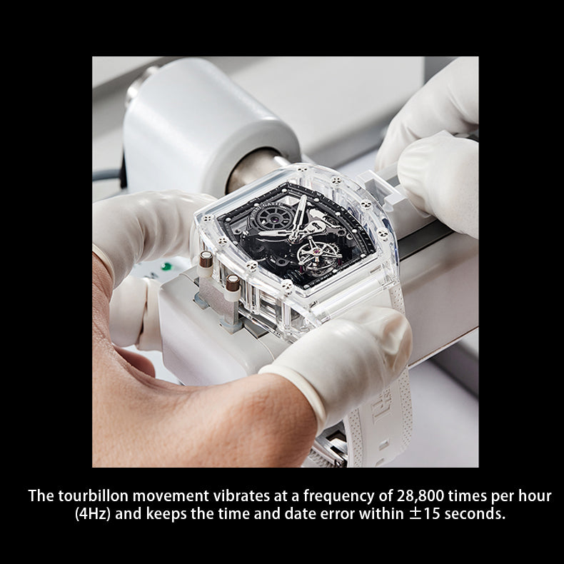 BONEST GATTI Tourbillon K9 Crystal Transparent Case Tonneau watch Skeleton Movement  Watch Fluororubber Strap BG7001 - Top G Watches