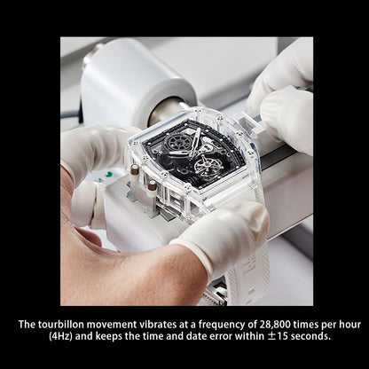 BONEST GATTI Tourbillon K9 Crystal Transparent Case Tonneau watch Skeleton Movement  Watch Fluororubber Strap BG7001 - Top G Watches