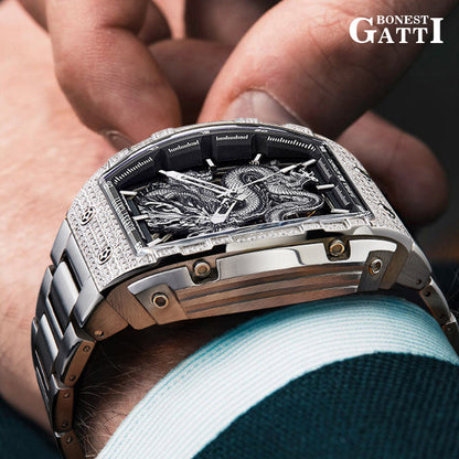 Bonest Gatti Barrel Dragon BG5605S – Steel Bracelet Automatic with Zircon Bezel - Top G Watches