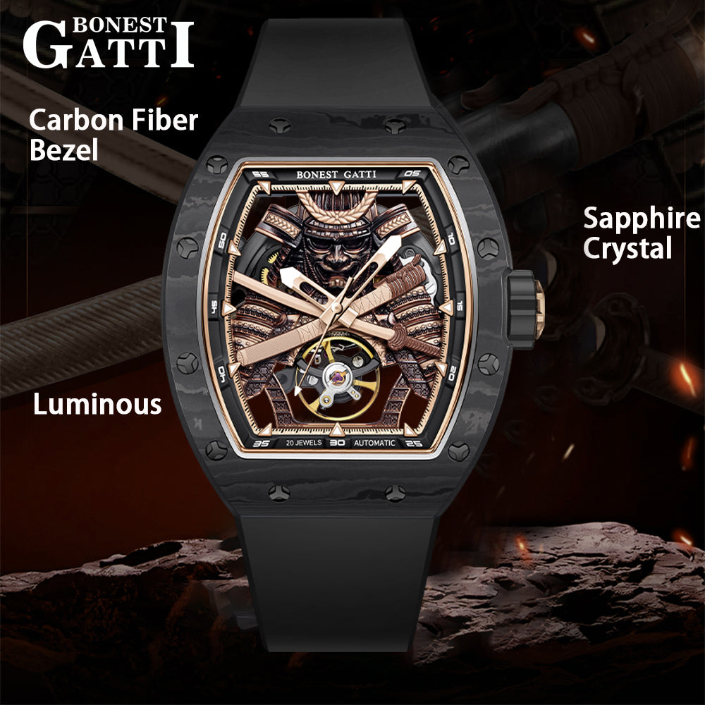 Bonest Gatti BG9008 Phantom Black – Carbon Skeleton Tourbillon Automatic Watch - Top G Watches