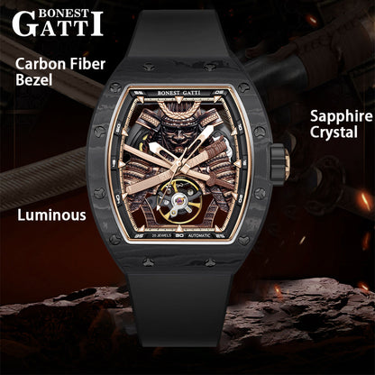 Bonest Gatti BG9008 Phantom Black – Carbon Skeleton Tourbillon Automatic Watch - Top G Watches