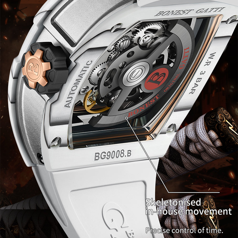 Bonest Gatti BG9008 Phantom Black – Carbon Skeleton Tourbillon Automatic Watch - Top G Watches