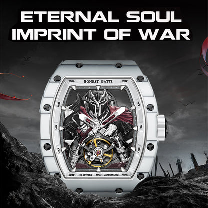 BONEST GATTI Automatic Tonneau Watch Spartan Warrior Series Carbon Fiber Skeleton Self Wind Movement Sapphire Crystal Luminous Watch BG9009 - Top G Watches
