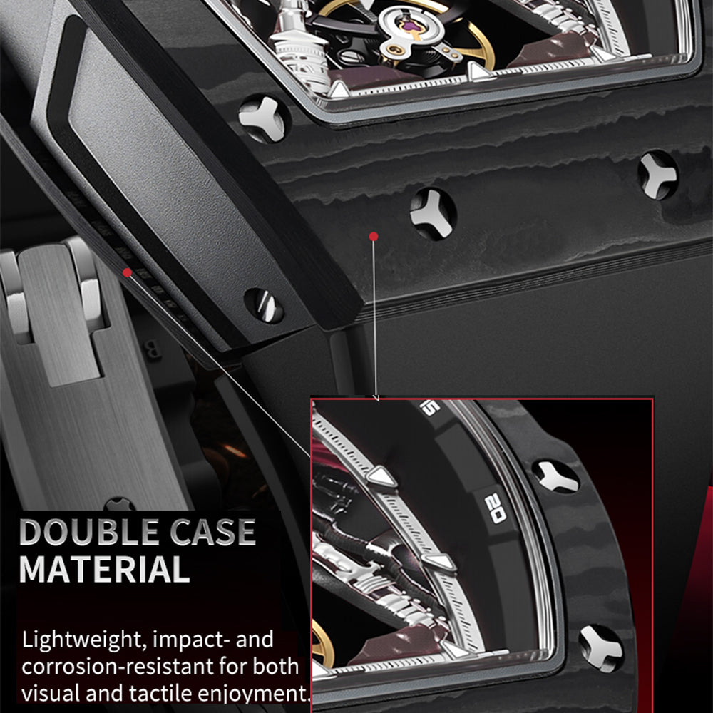 BONEST GATTI Automatic Tonneau Watch Spartan Warrior Series Carbon Fiber Skeleton Self Wind Movement Sapphire Crystal Luminous Watch BG9009 - Top G Watches