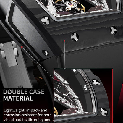 BONEST GATTI Automatic Tonneau Watch Spartan Warrior Series Carbon Fiber Skeleton Self Wind Movement Sapphire Crystal Luminous Watch BG9009 - Top G Watches