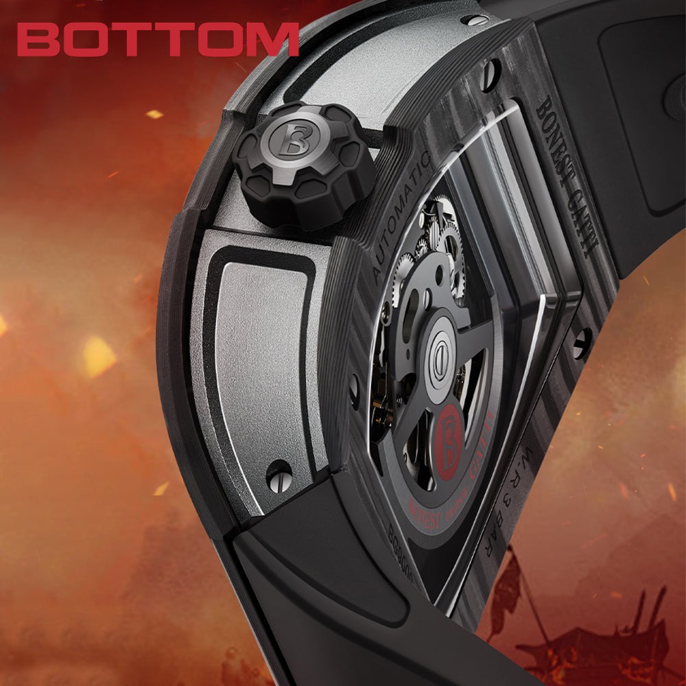 BONEST GATTI Automatic Tonneau Watch Spartan Warrior Series Carbon Fiber Skeleton Self Wind Movement Sapphire Crystal Luminous Watch BG9009 - Top G Watches