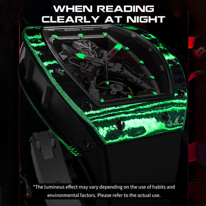 BONEST GATTI Automatic Tonneau Watch Spartan Warrior Series Carbon Fiber Skeleton Self Wind Movement Sapphire Crystal Luminous Watch BG9009 - Top G Watches