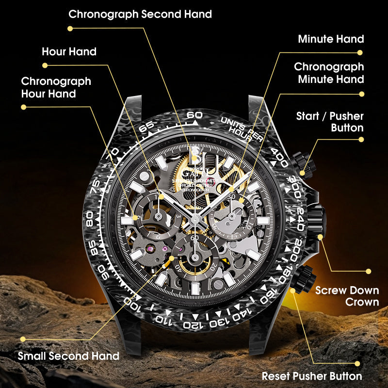 BONEST GATTI BG9014 Carbon Fibre Skeleton Automatic Chronograph Watch