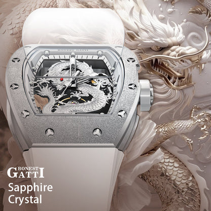 BONEST GATTI Tonneau Shaped Dragon theme frosted gold finishing Case Men's Automatic Mechanical Watch Luminous GB5003 - Top G Watches
