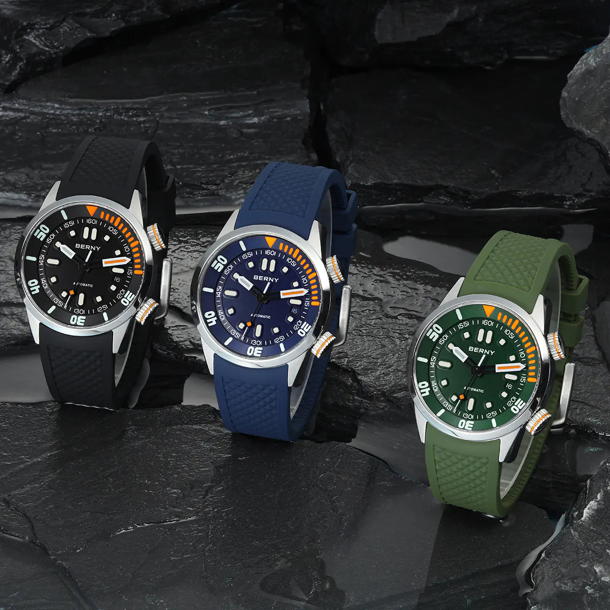 BERNY AM339M V3 Automatic Compressor-Style Diver Watch – 200M Sapphire