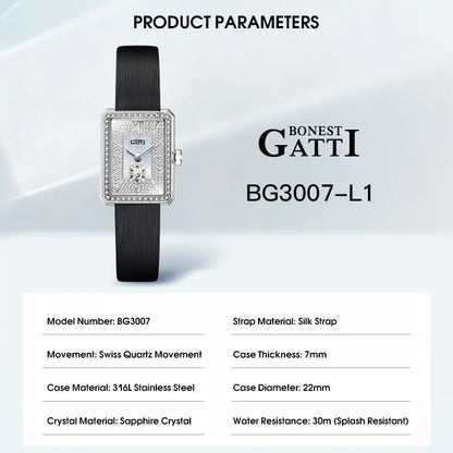 BONEST GATTI BG3007 Mother of Pearl Ladies Square Swiss Quartz Watch - Top G Watches