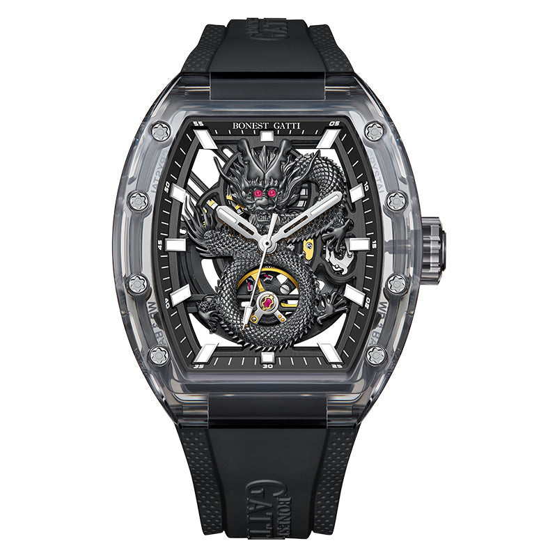 BONEST GATTI BG9980 Dragon Crystal Skeleton Automatic Watch