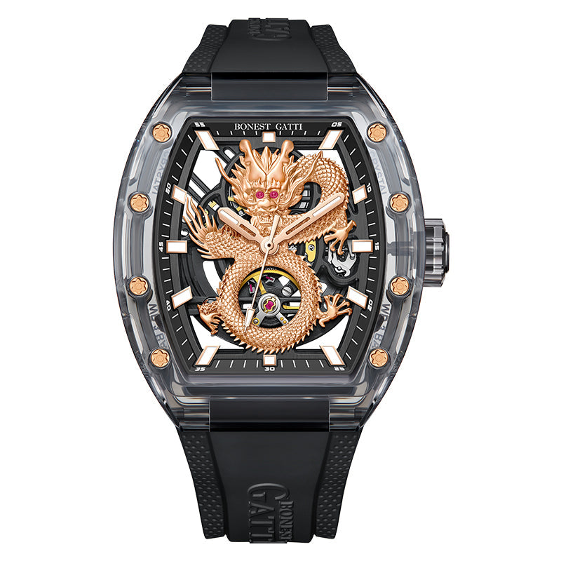 BONEST GATTI BG9980 Dragon Crystal Skeleton Automatic Watch