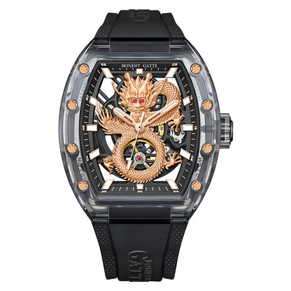 BONEST GATTI BG9980 Dragon Crystal Skeleton Automatic Watch