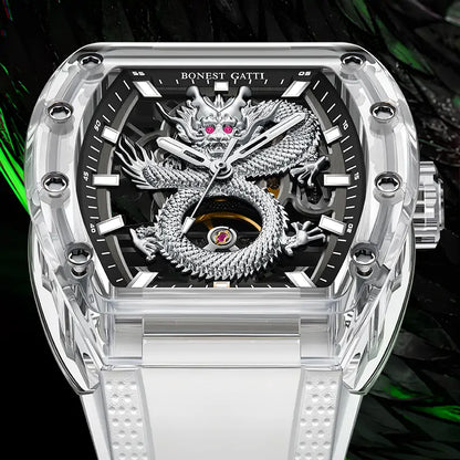 BONEST GATTI BG9980 Dragon Crystal Skeleton Automatic Watch