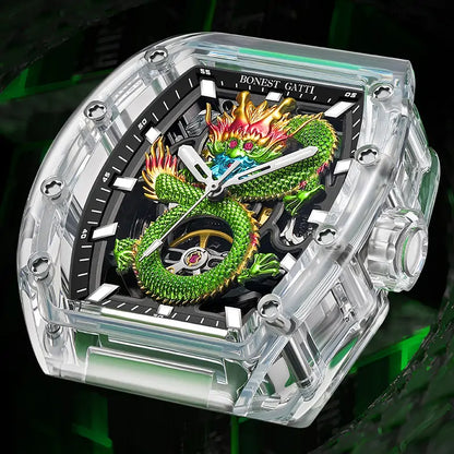 BONEST GATTI BG9980 Dragon Crystal Skeleton Automatic Watch