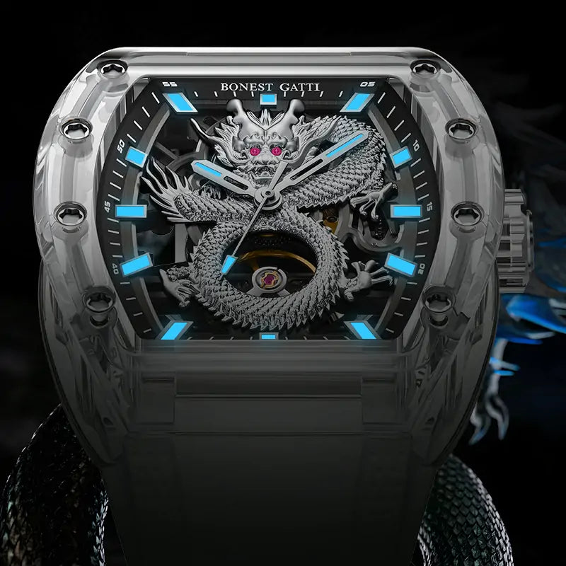 BONEST GATTI BG9980 Dragon Crystal Skeleton Automatic Watch