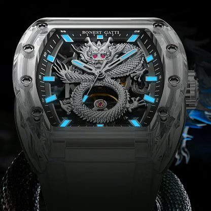 BONEST GATTI BG9980 Dragon Crystal Skeleton Automatic Watch