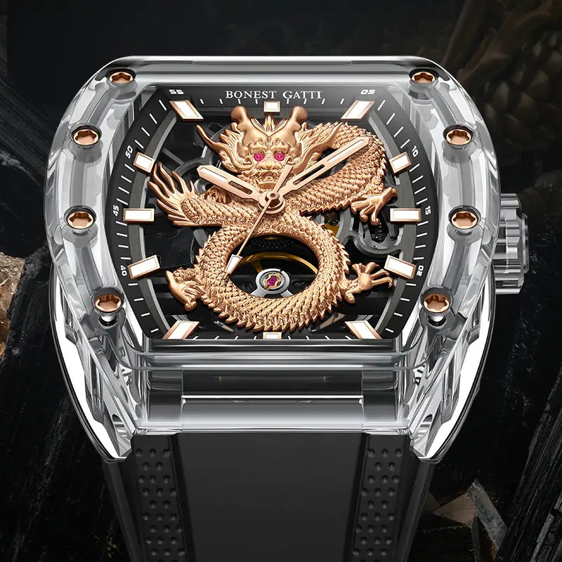 BONEST GATTI BG9980 Dragon Crystal Skeleton Automatic Watch