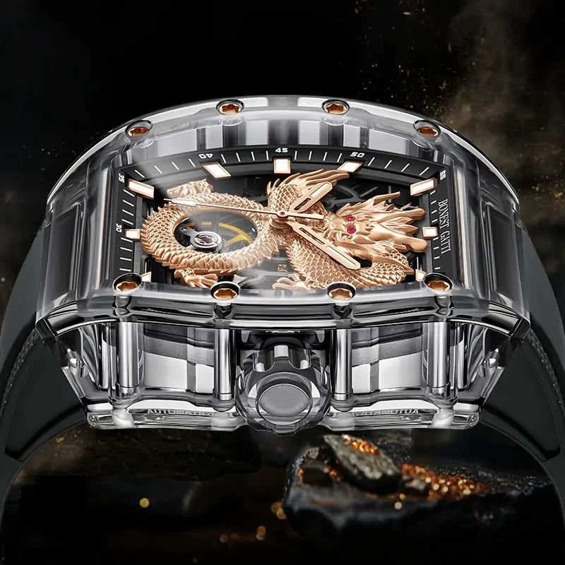 BONEST GATTI BG9980 Dragon Crystal Skeleton Automatic Watch
