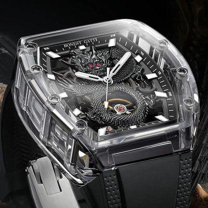 BONEST GATTI BG9980 Dragon Crystal Skeleton Automatic Watch