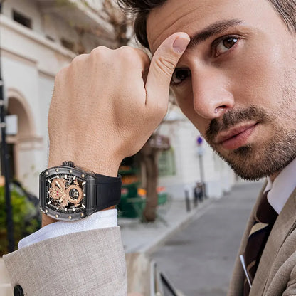 BONEST GATTI BG9980 Dragon Crystal Skeleton Automatic Watch