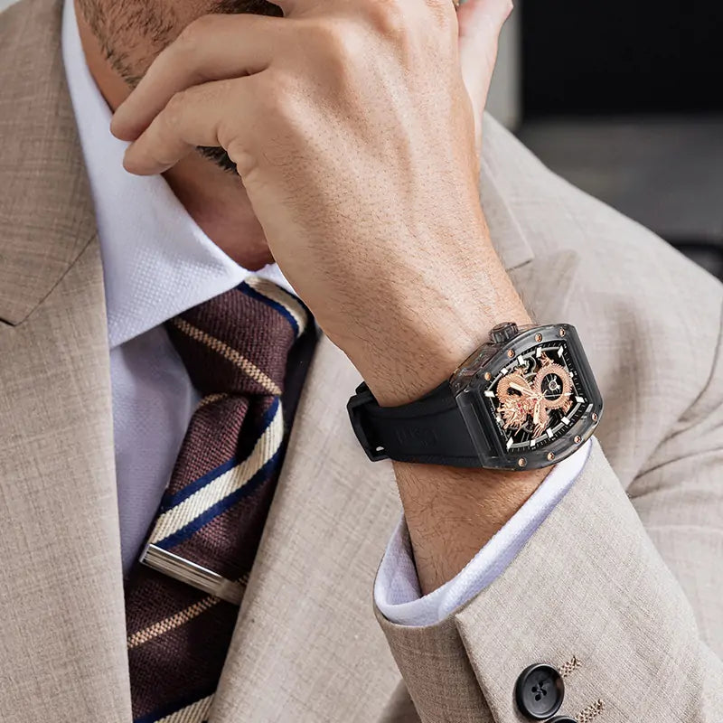 BONEST GATTI BG9980 Dragon Crystal Skeleton Automatic Watch