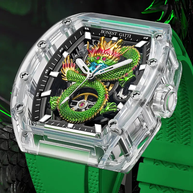 BONEST GATTI BG9980 Dragon Crystal Skeleton Automatic Watch