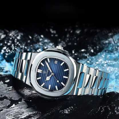 全新 POEDAGAR 豪华商务夜光钢制方形石英潜水​​表