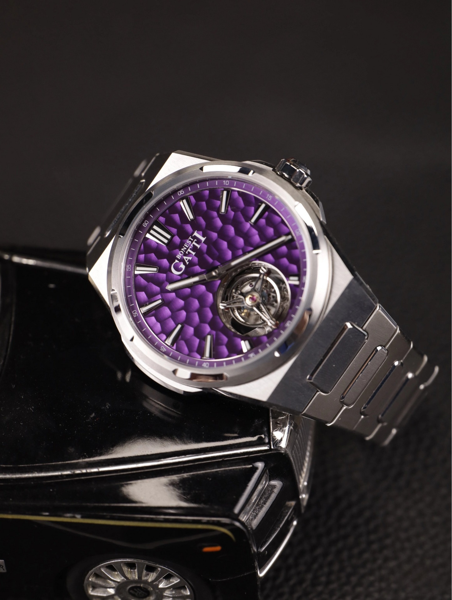 BONEST GATTI Hammer Pattern Automatic Tourbillon Watch Self Wind 80H Power Reserve Sapphire Crystal Luminous Watch BG7005 - Top G Watches