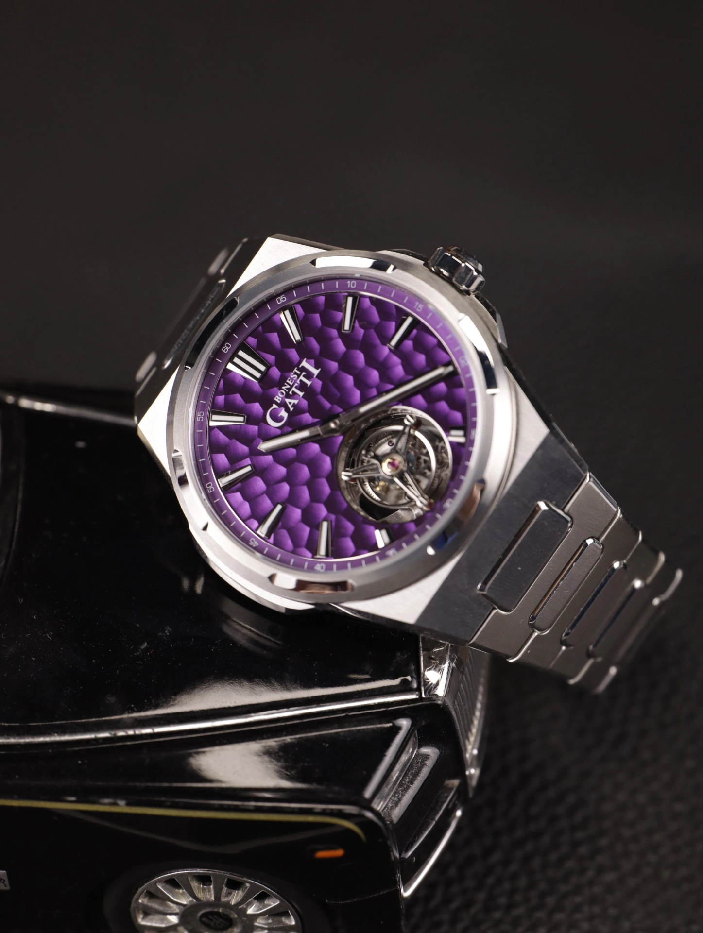 BONEST GATTI Hammer Pattern Automatic Tourbillon Watch Self Wind 80H Power Reserve Sapphire Crystal Luminous Watch BG7005 - Top G Watches