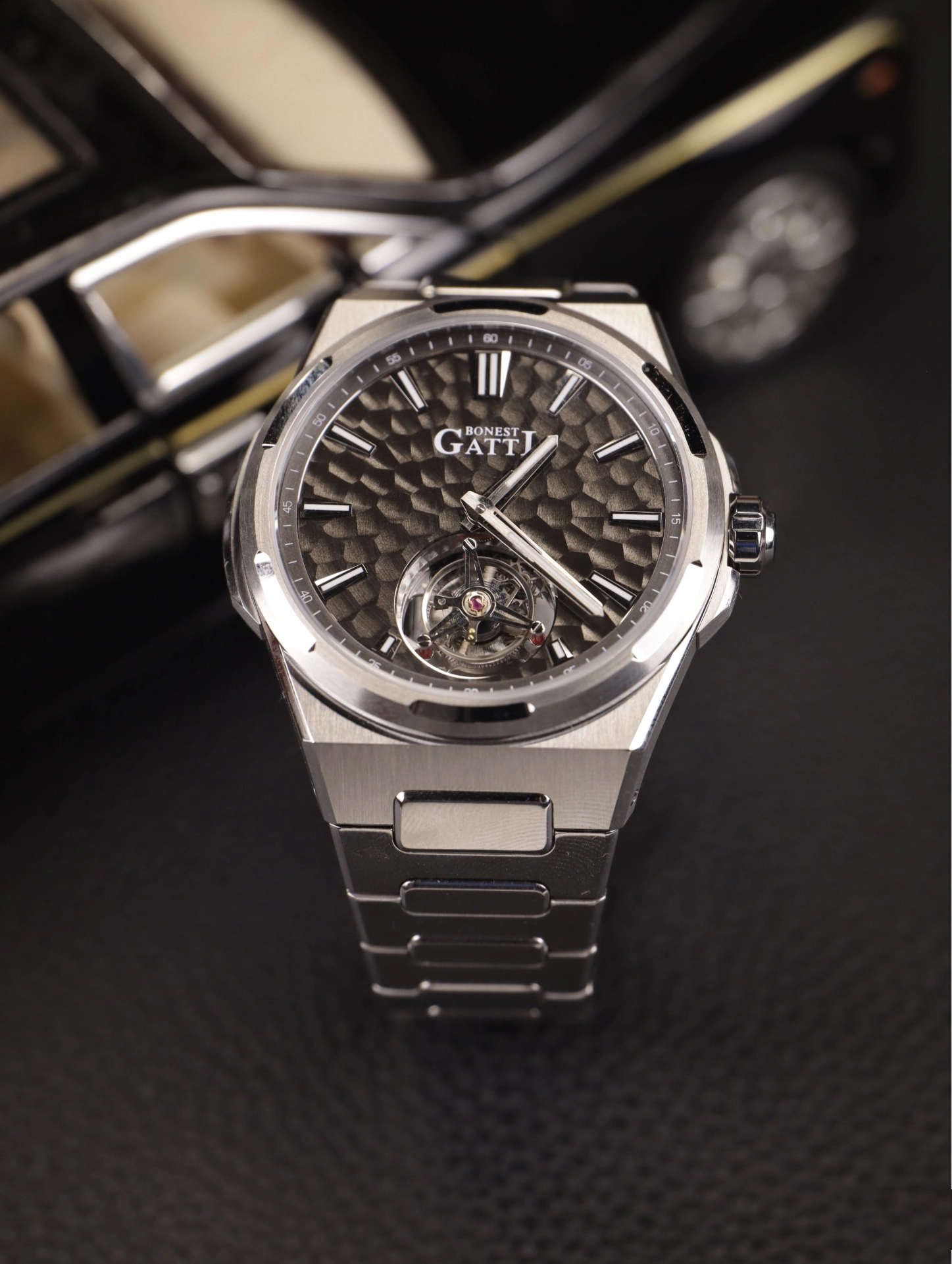 BONEST GATTI Hammer Pattern Automatic Tourbillon Watch Self Wind 80H Power Reserve Sapphire Crystal Luminous Watch BG7005 - Top G Watches