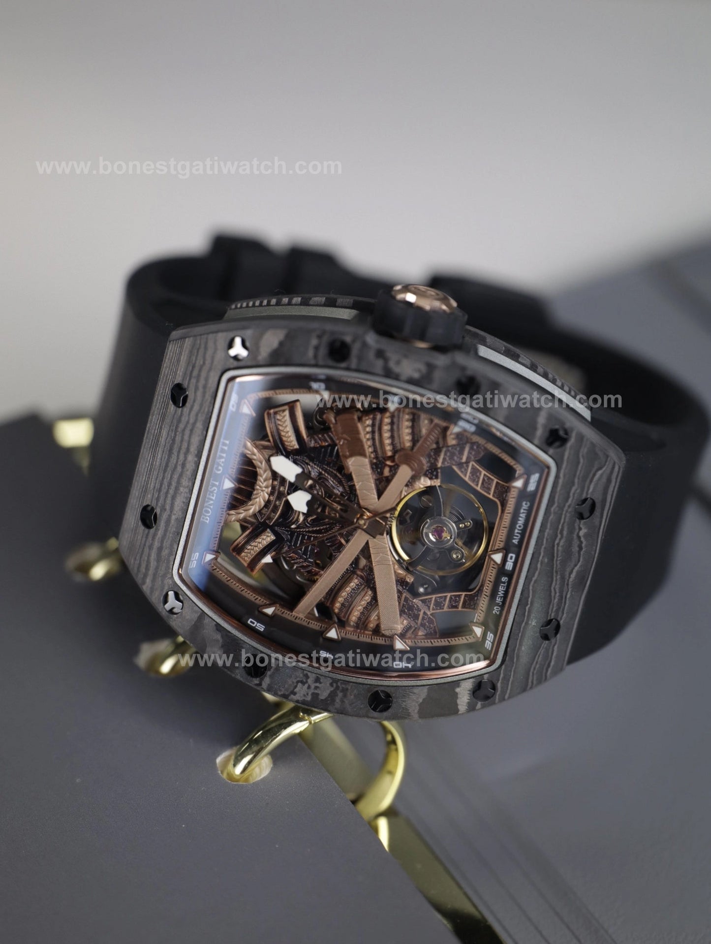 Bonest Gatti BG9008 Phantom Black – Carbon Skeleton Tourbillon Automatic Watch - Top G Watches