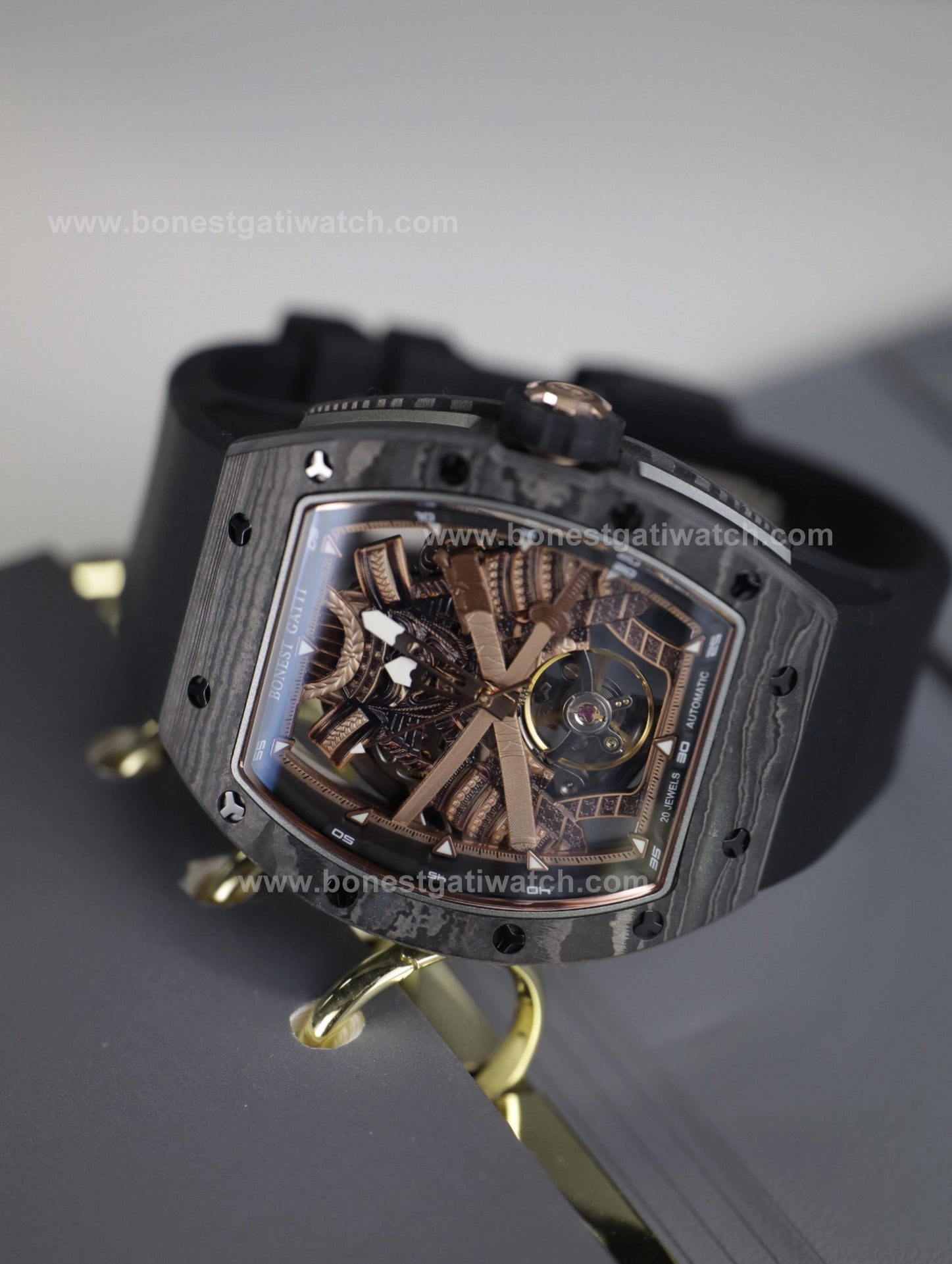 Bonest Gatti BG9008 Phantom Black – Carbon Skeleton Tourbillon Automatic Watch - Top G Watches