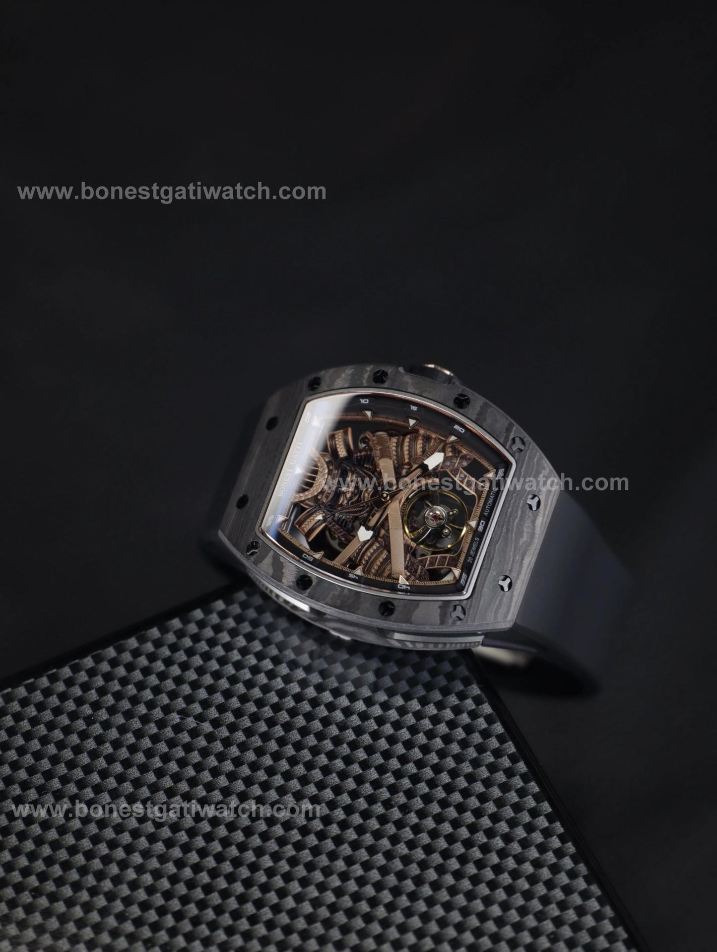 Bonest Gatti BG9008 Phantom Black – Carbon Skeleton Tourbillon Automatic Watch - Top G Watches