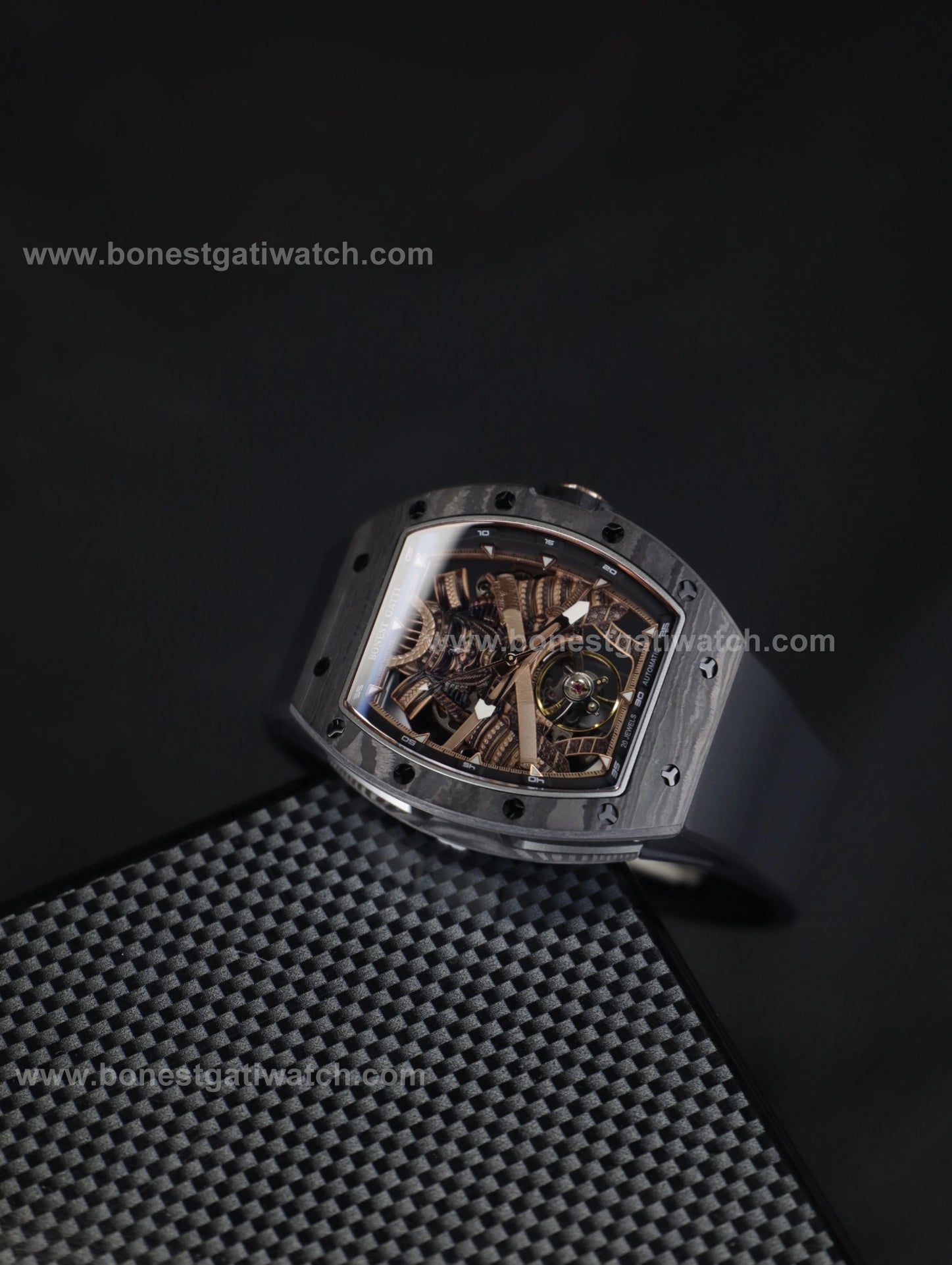 Bonest Gatti BG9008 Phantom Black – Carbon Skeleton Tourbillon Automatic Watch - Top G Watches