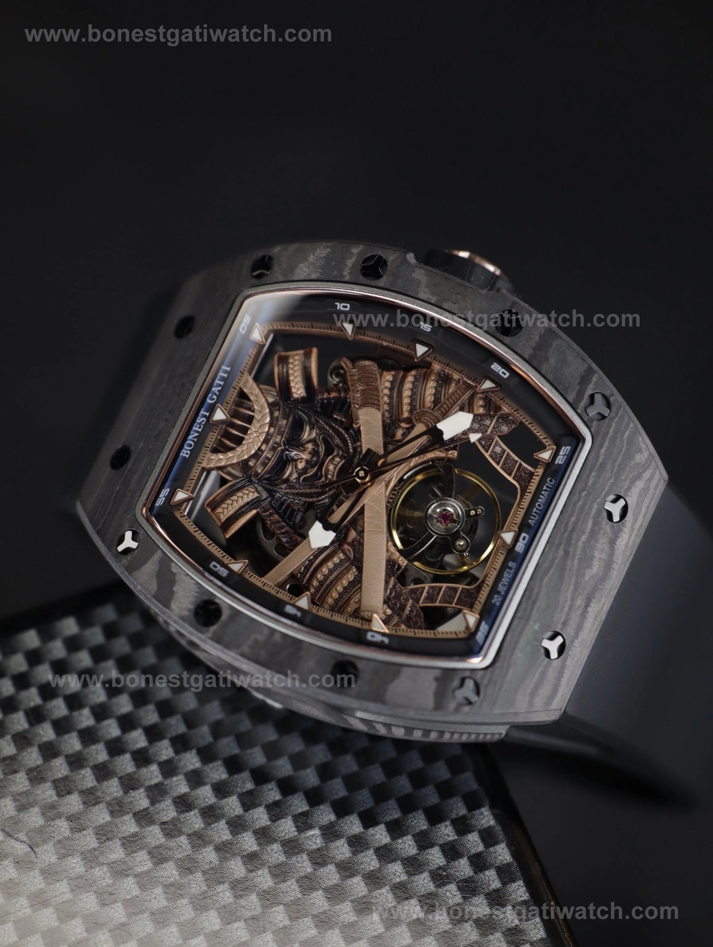 Bonest Gatti BG9008 Phantom Black – Carbon Skeleton Tourbillon Automatic Watch - Top G Watches