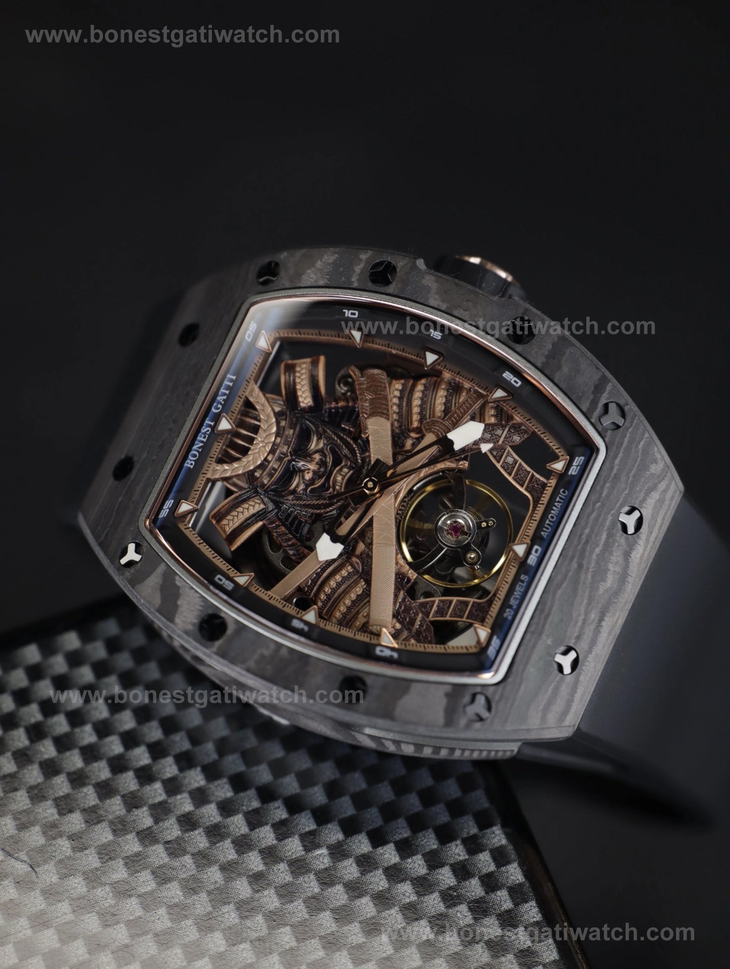 Bonest Gatti BG9008 Phantom Black – Carbon Skeleton Tourbillon Automatic Watch - Top G Watches