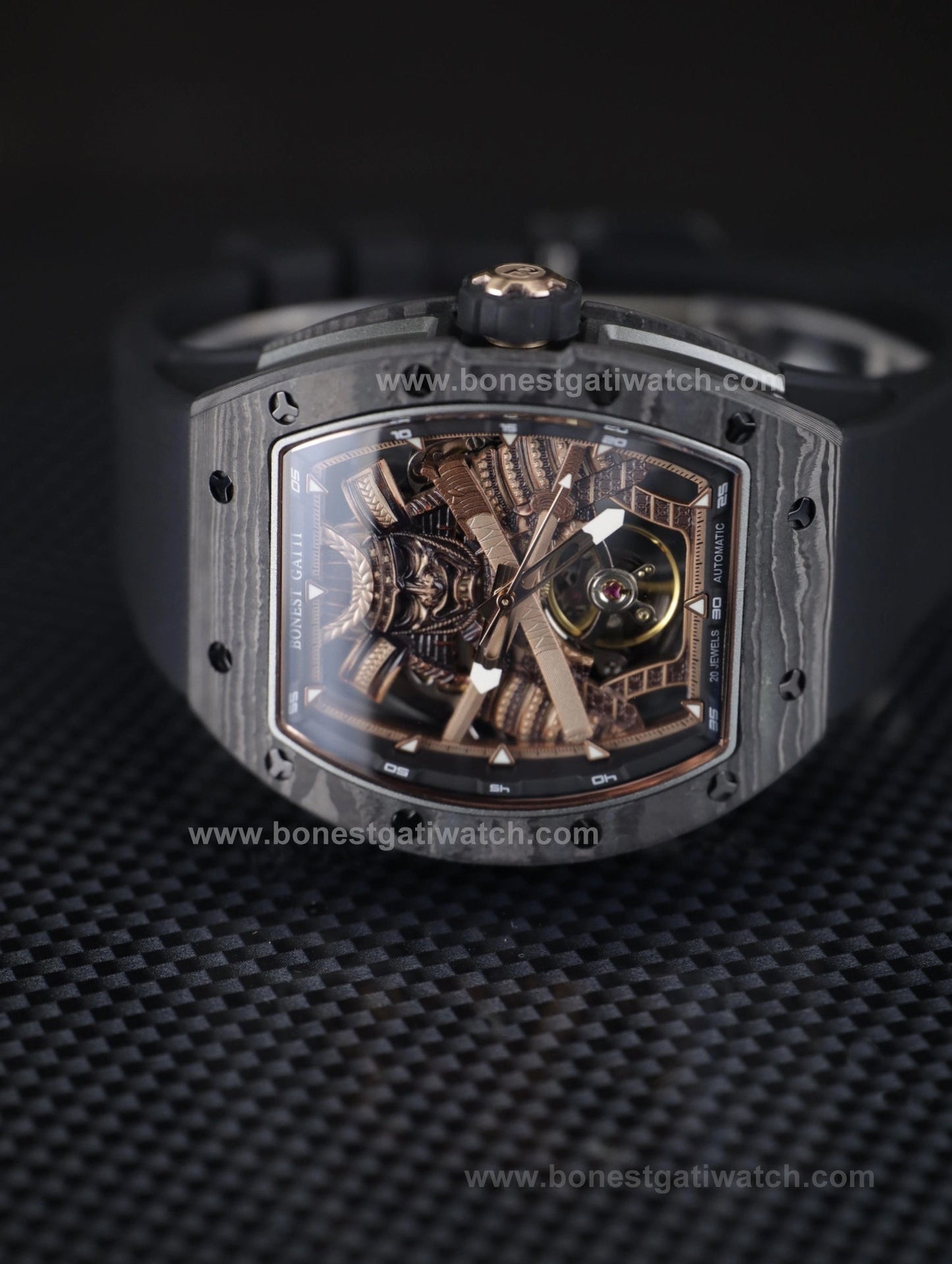 Bonest Gatti BG9008 Phantom Black – Carbon Skeleton Tourbillon Automatic Watch - Top G Watches