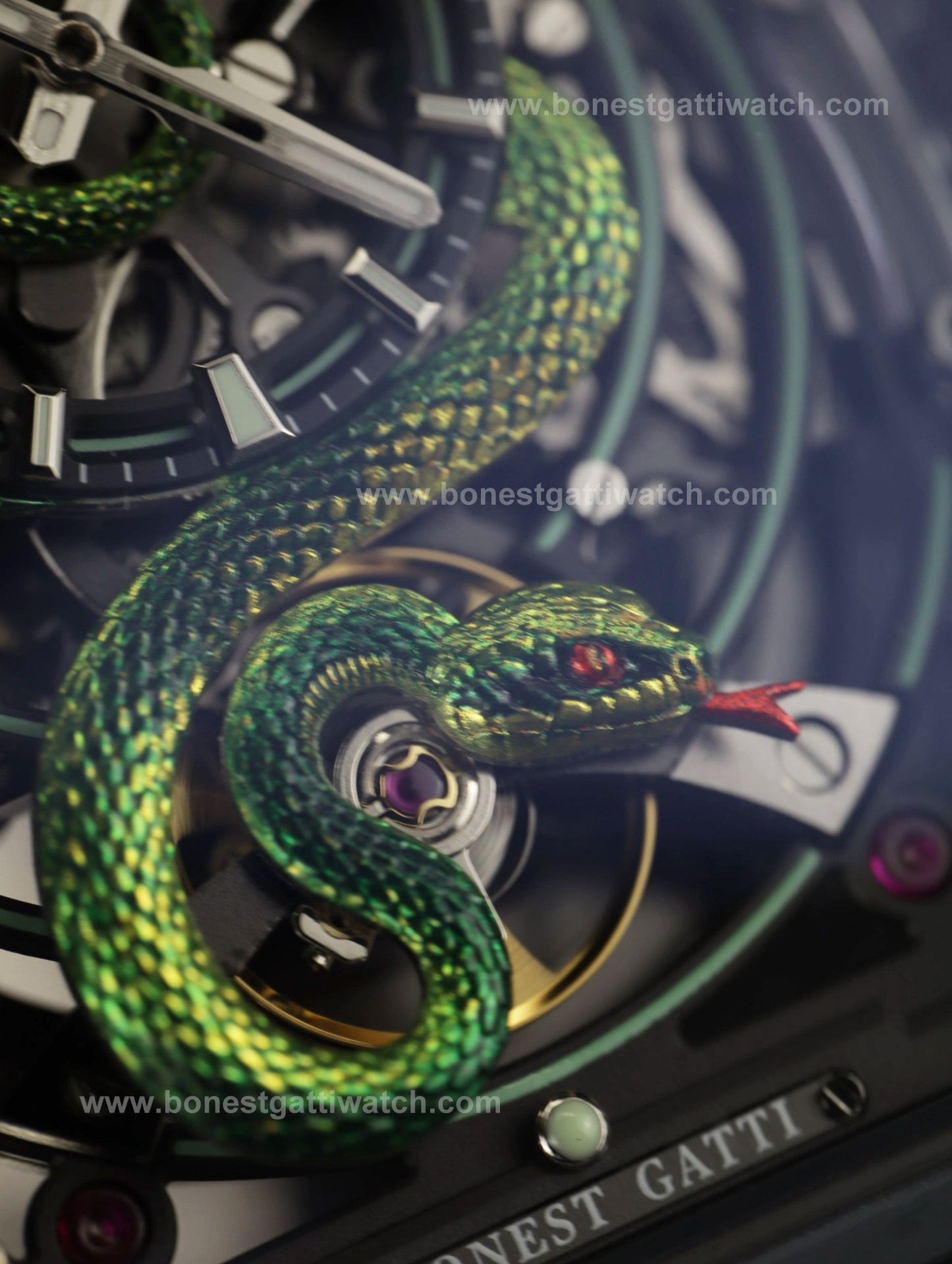 Bonest Gatti BG6004 Transparent Emerald Snake Dial – Skeleton Tonneau Watch - Top G Watches